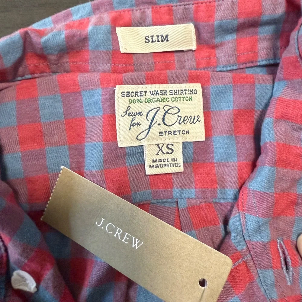 J Crew Men Organic Cotton Stretch Secret Wash Button Down Seashore Red Shirt XS‎